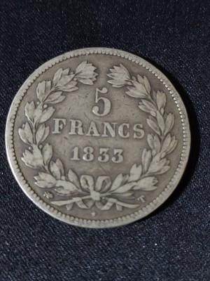 Franța 1833 T - 5 Franci - Monedă de argint foto