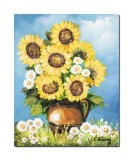 Cumpara ieftin Tablou pictat manual living, dormitor, Carafa cu floarea soarelui si margarete, 50x40cm ulei pe panza, gata de expus pe perete