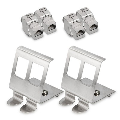 Set 4 Mufe CAT6A de 10 Gbit cu 2 suporti pentru cabluri Ethernet RJ45, Kwmobile, Argintiu, Metal, 47697.02 foto