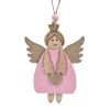 Ornament Brad Crăciun, Ingeraș Lemn, Culoare Roz și Bej șampanie, 11cm, Oem