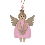 Ornament Brad Crăciun, Ingeraș Lemn, Culoare Roz și Bej șampanie, 11cm, Oem