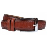 Curea barbati, eleganta, pentru costum, din piele naturala, Maro, 3.4cm - CK69M, ALPE LEATHER