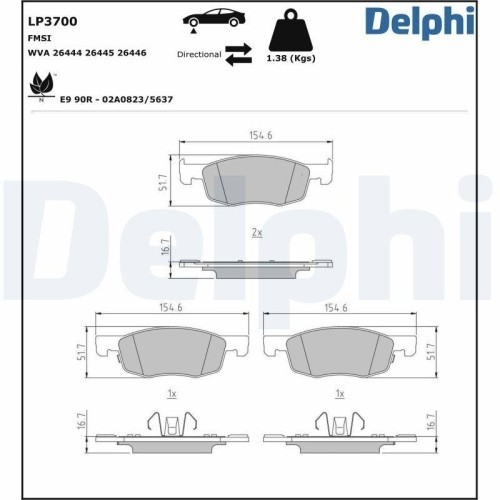 Placute frana Mazda 2 Liftback (Kb) 03.22-; Toyota Aygo X ( B7) 03.22-, Yaris ( P21 Pa1 Ph1) 02.20-, Fata, DELPHI