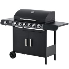 Gratar gradina, grill dreptunghiular, cu gaz, 6+1 arzatoare, cu roti, capac, raft, 135x50x100 cm