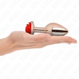 Kink Pleasure Plugs-Plug Anal Pink Gold cu Trandafir Roșu, L-Metal