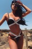 SW2103-118 Costum de baie in doua piese accesorizat cu banda argintie, L, M, S/M