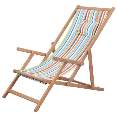 vidaXL Scaun de plajă pliabil, multicolor, textil și cadru din lemn foto