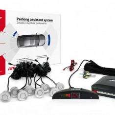 Senzori parcare AMIO cu afisaj si semnalare acustica , 8 senzori argintii pentru fata si spate