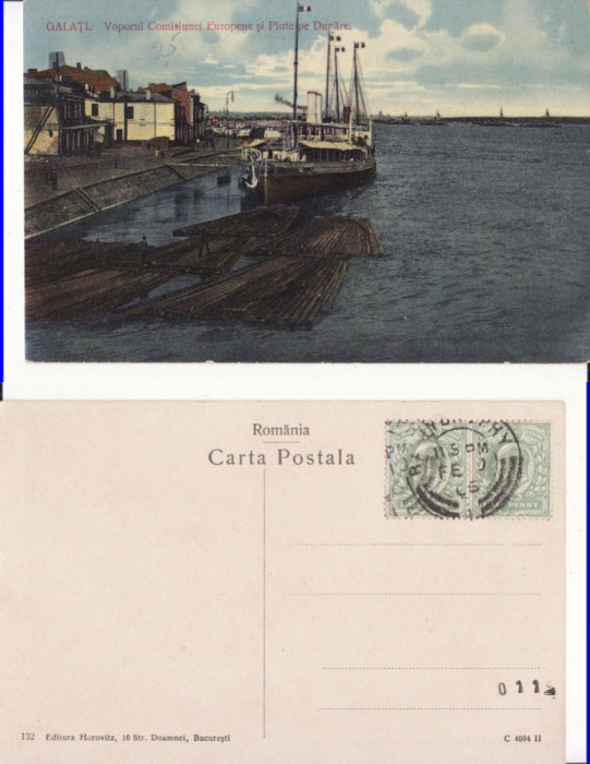 Galati - Portul-Vaporul Comisiunii Dunarii-plute-rara