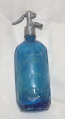 Sifon vechi de colectie sticla albastra marca COOPERATIVA 1939 ALIMENTARA foto