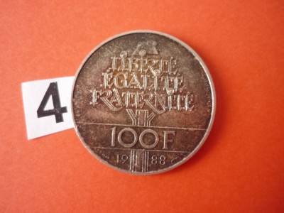 100 FRANCI 1988 ARGINT ***** foto
