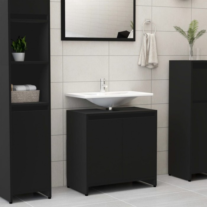 Gossi dulap de baie, negru, 60x33x61 cm, lemn prelucrat