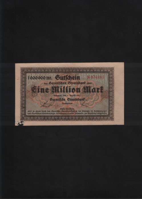 Germania 1000000 marci mark 1923 Munchen Staatsbank seria834265 uzata