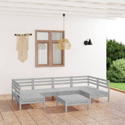 vidaXL Set mobilier de grădină, 7 piese, alb, lemn masiv de pin 3083400 foto