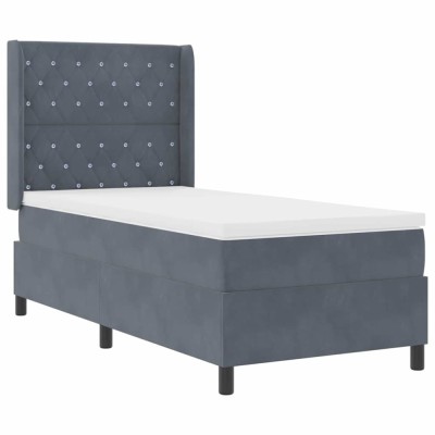 vidaXL Pat cu arcuri cu headboard Gri &amp;icirc;nchis 90 x 190 cm Catifea 3341931 foto