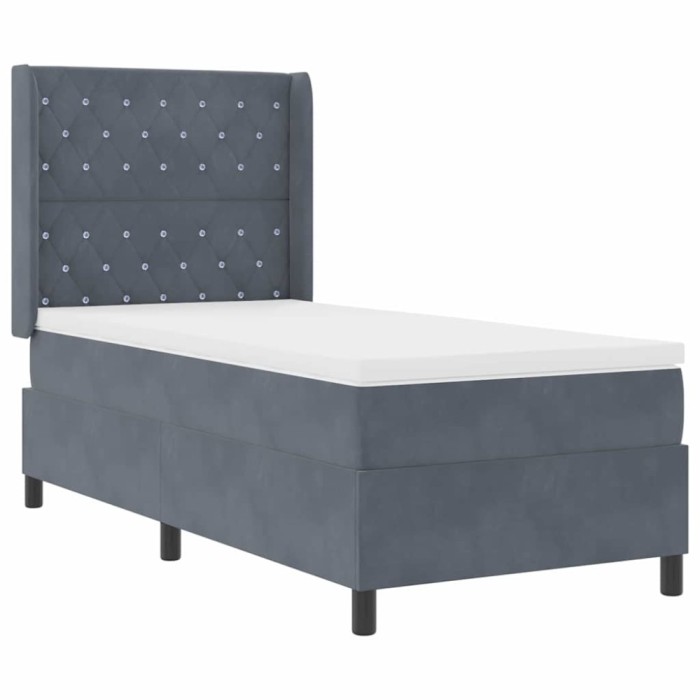 vidaXL Pat cu arcuri cu headboard Gri &icirc;nchis 90 x 190 cm Catifea 3341931