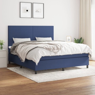 vidaXL Pat box spring cu saltea, albastru, 180x200 cm, material textil 3141639 foto
