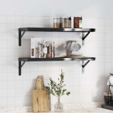 Set 2 Rafturi Perete vidaXL 75x23.5x3 cm, Oțel Inoxidabil Negru, Montare Ușoară, Design Modern