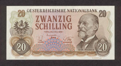 AUSTRIA █ bancnota █ 20 Schilling █ 1956 █ P-136 █ UNC █ necirculata foto