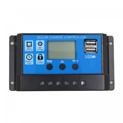 Controler PWM, Regulator Solar 30A, 12V / 24V, PWM, 2 porturi USB, LCD foto