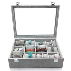 Caseta Gri / Neagra pentru prezentare ceasuri si bijuterii cu 12 spatii WZ4588