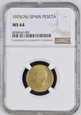 Spania, 1 Peseta 1975(76) MS64 NGC, Juan Carlos I foto