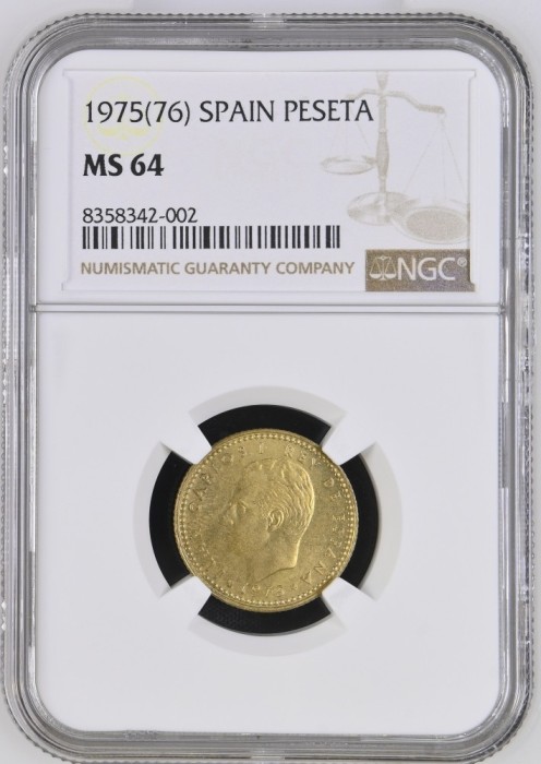 Spania, 1 Peseta 1975(76) MS64 NGC, Juan Carlos I