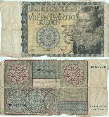1940 ( 20 V ) , 25 gulden ( P-57 ) - Țările de Jos foto