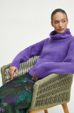 Medicine pulover din amestec de lana femei, culoarea violet, călduros, cu guler