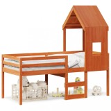 Cumpara ieftin Pat inalt cu acoperis, maro ceruit, 80x200 cm, lemn masiv pin