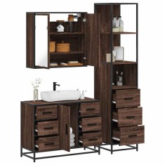 vidaXL Set mobilier de baie, 3 piese, stejar maro, lemn prelucrat 3301144