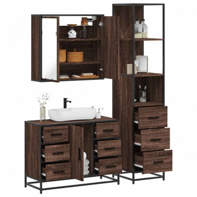 vidaXL Set mobilier de baie, 3 piese, stejar maro, lemn prelucrat 3301144 foto