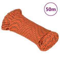 vidaXL Fr&acirc;nghie de barcă, portocaliu, 3 mm, 50 m, polipropilenă