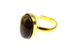 Inel argint reglabil placat cu aur cu ochi de tigru 14x10 MM