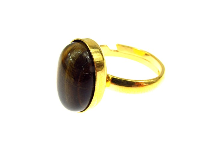 Inel argint reglabil placat cu aur cu ochi de tigru 14x10 MM