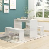 vidaXL Set mobilier de bucătărie, 3 piese, alb extralucios, PAL