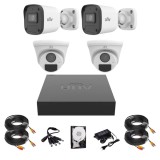 Sistem supraveghere complet Uniview, 2 camere de exterior, 2 camere de interior, 2MP, IR 20m, microfon, DVR, Accesorii montaj SafetyGuard Surveillance
