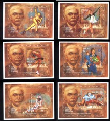 Palau, 1994, sport, Jocurile Olimpice de iarna, patinaj, schi, hochei, 6 blocuri si seria, MNH