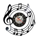 Ceas de Perete Muzical Disc Vinil Reciclat, Design Note Muzicale, Portativ, 30 cm, Mecanism Silentios Quartz