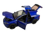 Macheta metal Tesla X albastra, sunet, lumini, deschide usile 1:28