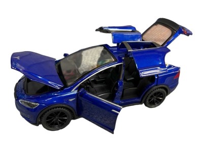 Macheta metal Tesla X albastra, sunet, lumini, deschide usile 1:28 foto