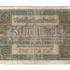 Bancnota Germania 10 mark/marci 6 februarie 1920, circulata, uzata