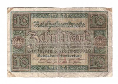 Bancnota Germania 10 mark/marci 6 februarie 1920, circulata, uzata foto