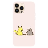 Husa compatibila cu Apple iPhone 15 Pro Max, Viceversa, model Lunch with pika and pusheen , Silicon, TPU, Transparent, Carcasa