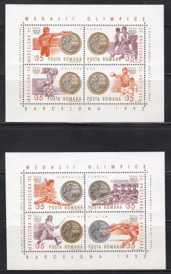 Romania 1992, LP.1306 - Medalii olimpice Barcelona, 2 Blocuri, MNH foto