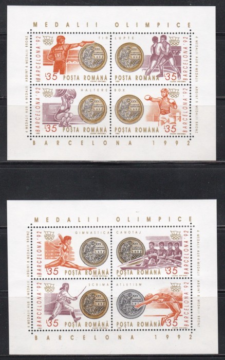 Romania 1992, LP.1306 - Medalii olimpice Barcelona, 2 Blocuri, MNH