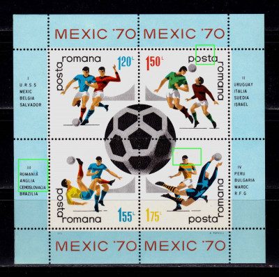 RO 1970 ,LP 729a,&amp;quot;C.M. Fotbal &amp;quot;tip VI,cu 3 ERORI (mai multe buc.disponibile),MNH foto