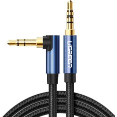 CABLU audio Ugreen, &amp;quot;AV112&amp;quot; stereo (3.5 mm jack T/T), conectori auriti, 1m, braided, unghi de 90 grade la un cap, albastru &amp;quot;60179&amp;quot; (timbru verde 0.18 foto