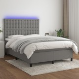 VidaXL Pat cu arcuri, saltea și LED, gri &icirc;nchis, 140x190 cm, textil 3135190