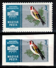 Ungaria 1961, Mi #1768 A+B**, dant + ned, timbru din serie, fauna, pasari, MNH. Cota 36,- &euro;!